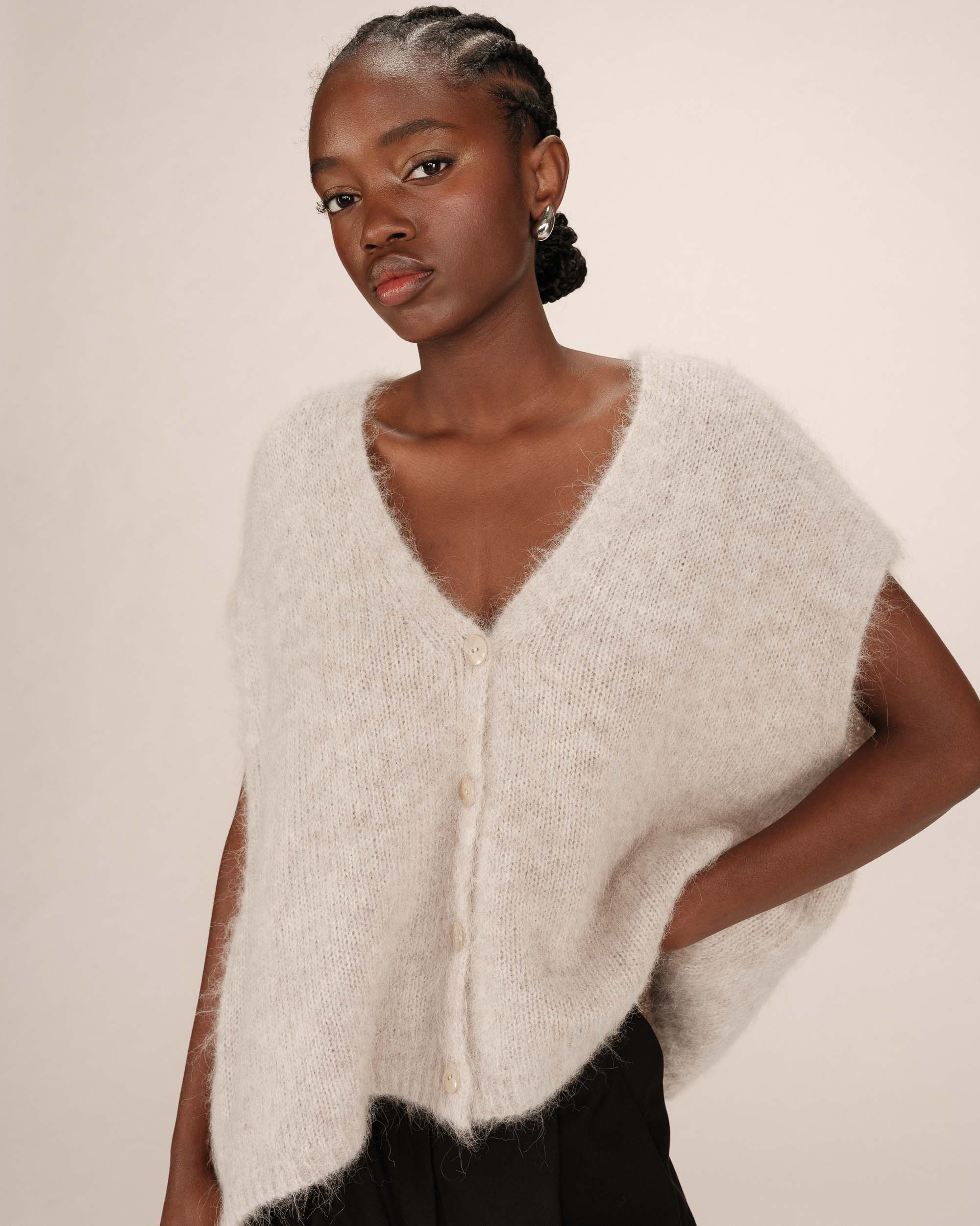 Cardigan laine et alpaga greige Savant