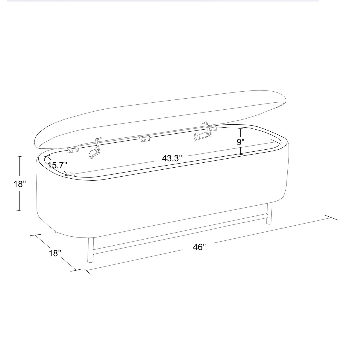 HomePop Ellipse Modern Storage Bench with Metal Legs