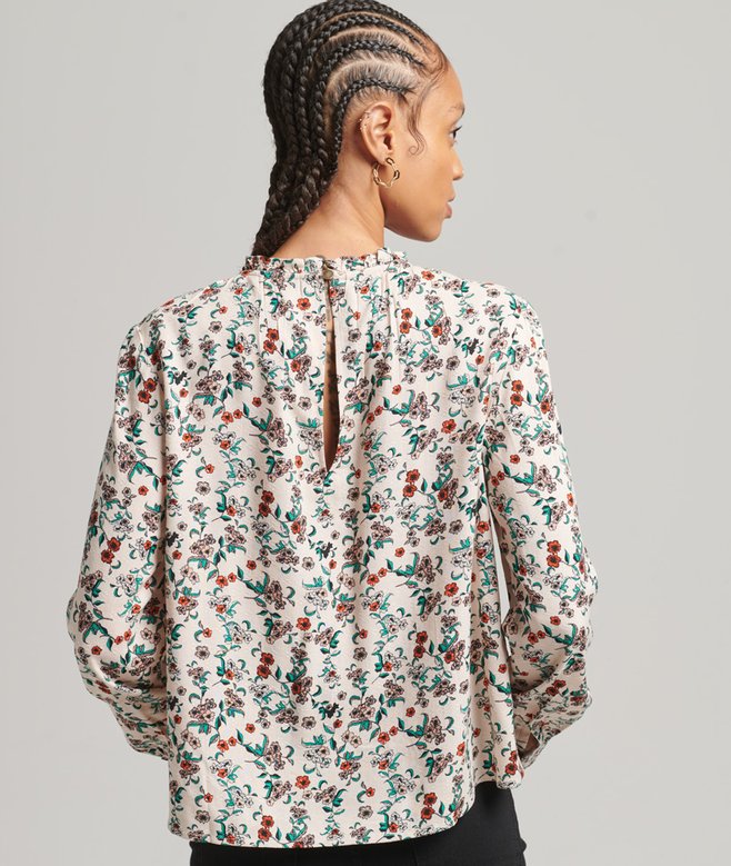 Smocked Long Sleeve Woven Top