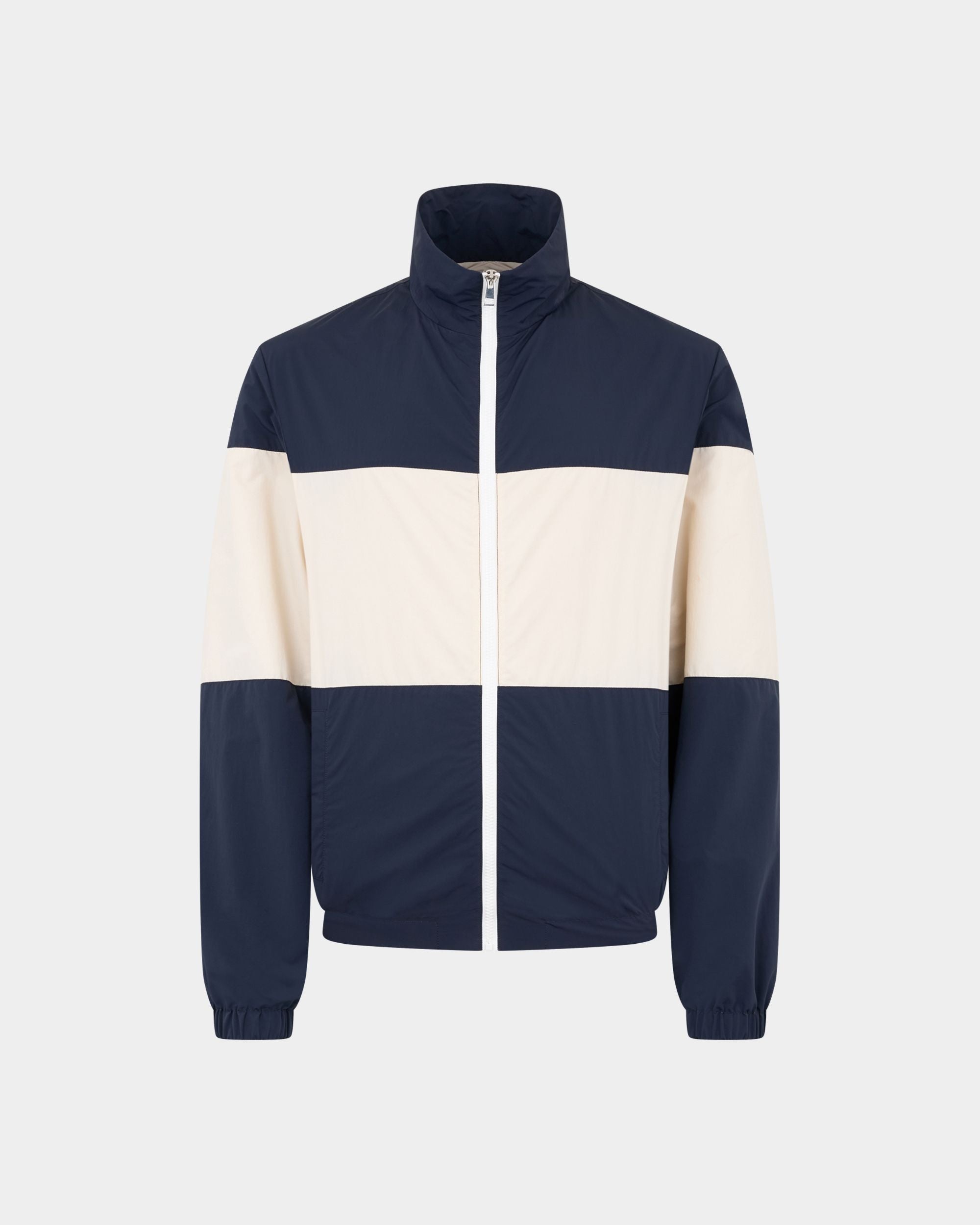 Bomberjacke aus Nylon in Marineblau und Weiß mit Maxi-Bally-Ribbon