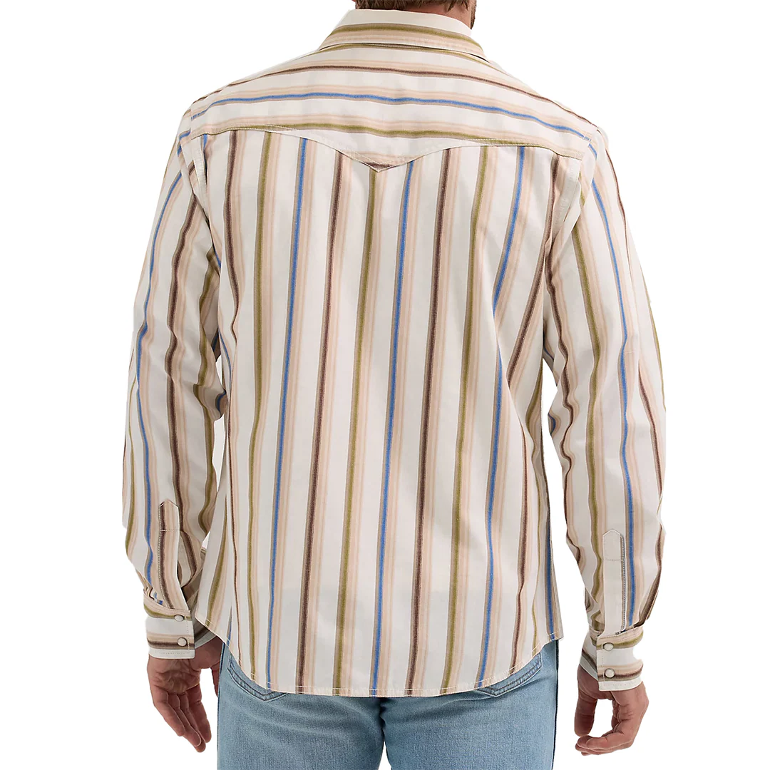 Мужская рубашка Wrangler Retro Premium Brushpopper Stripe Western с длинными рукавами и застежкой на кнопки.