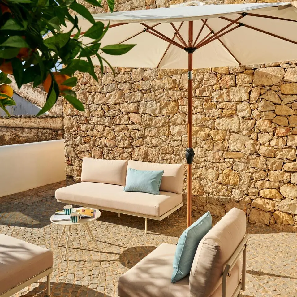 Kayu Stokparasol &Oslash;300 cm. - Ecru/Woodlook met sleepvoet & hoes