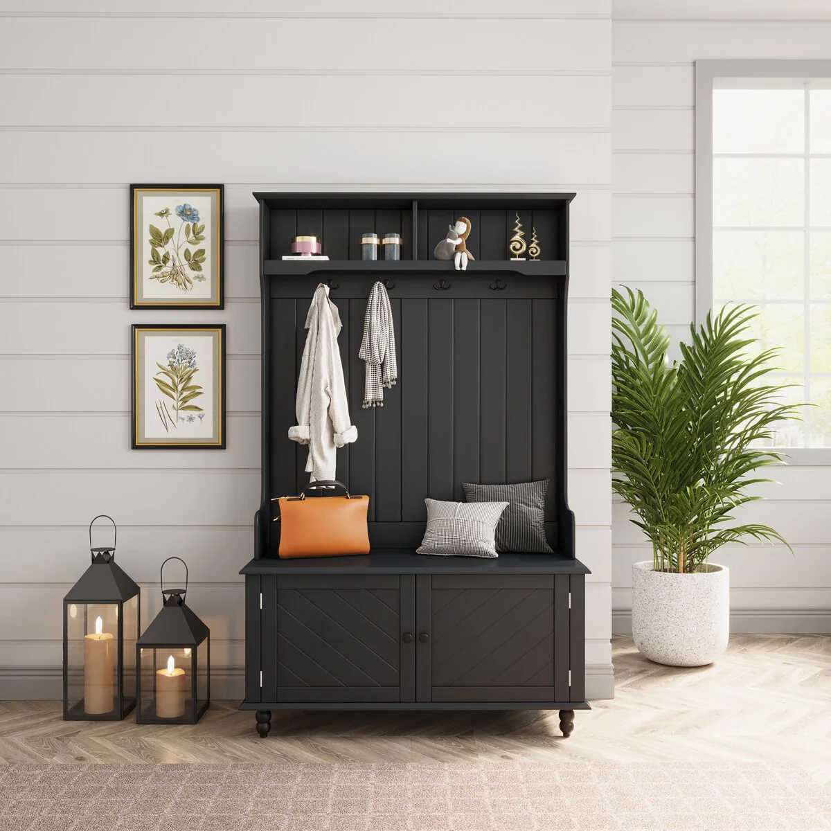 Hall Tree with 4 Hooks for Entrance, Hallway