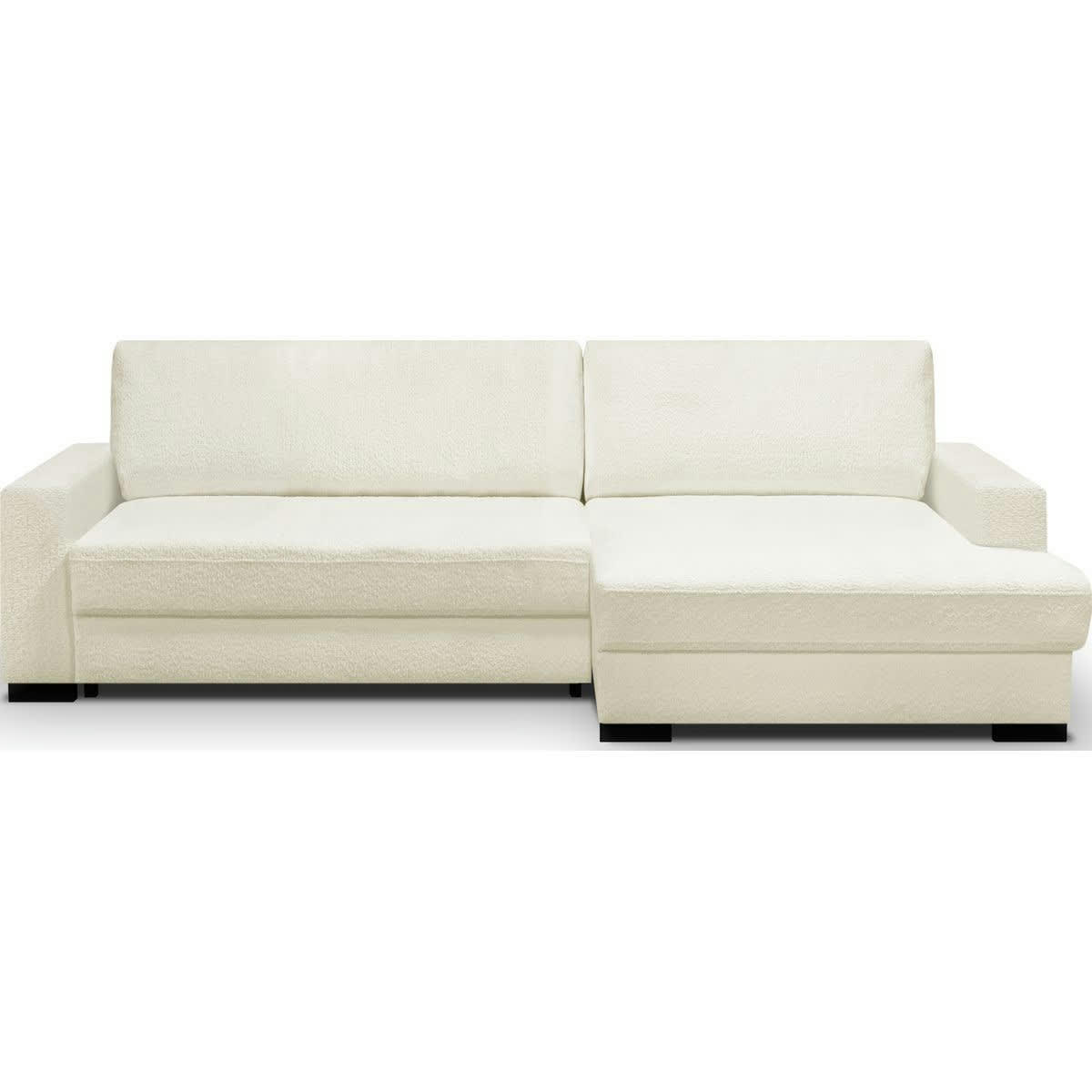 ARTY - Canapé d'angle à droite convertible 3 places en tissu bouclé écru