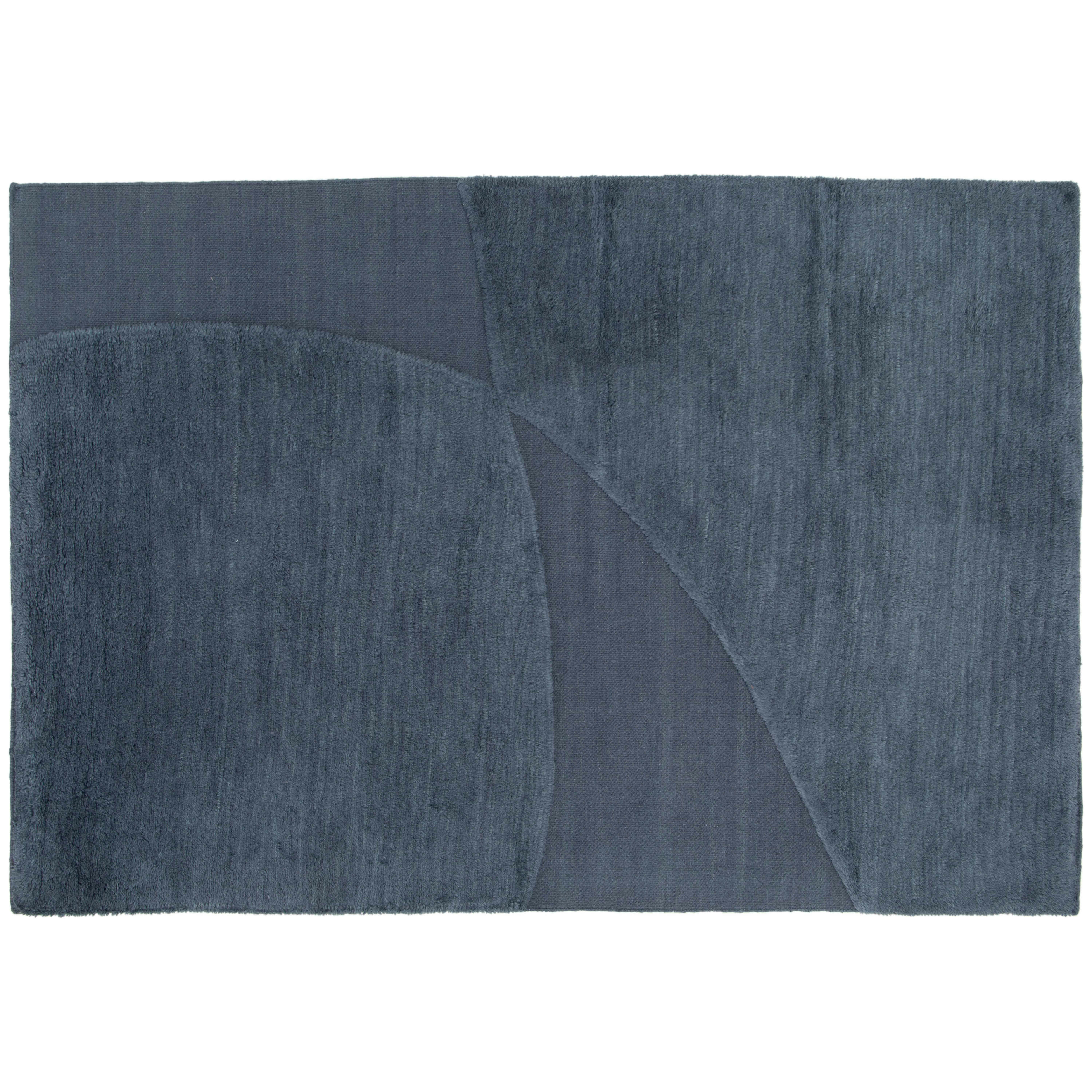 FELIPE - Tapis rectangulaire en laine à motif tissé main bleu 160 x 230 cm
