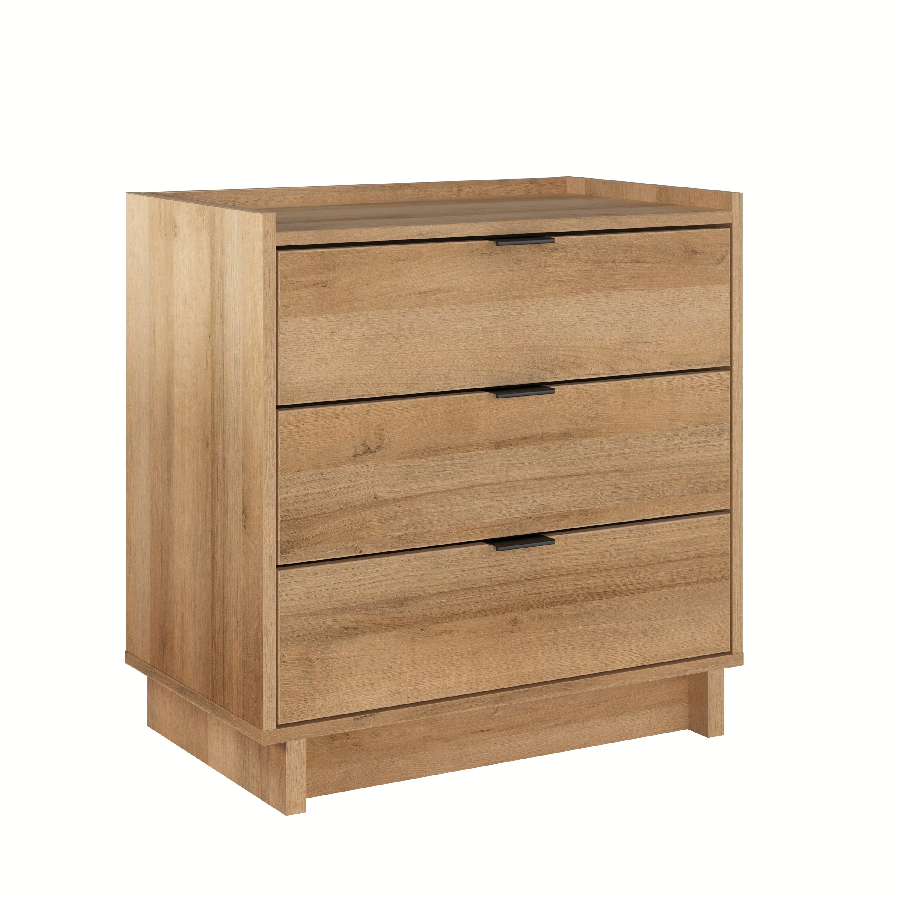 Prepac Simply Modern Nightstand Bedside Table, Natural Oak Nightstand for Bedroom, End Table with 3 Drawers