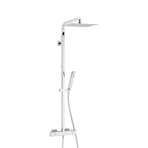 Colonne de douche thermostatique anti-brûlure avec pomme de tête, douchette et flexible, chrome, Valentin Touareg