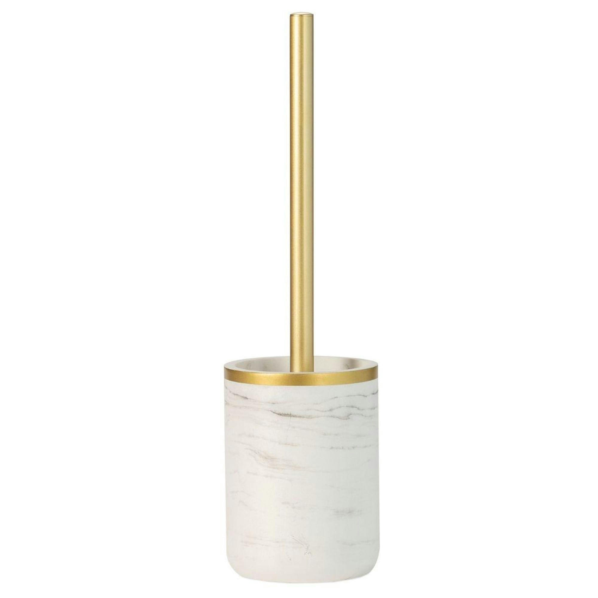 - Brosse WC en résine effet marbre blanc et doré