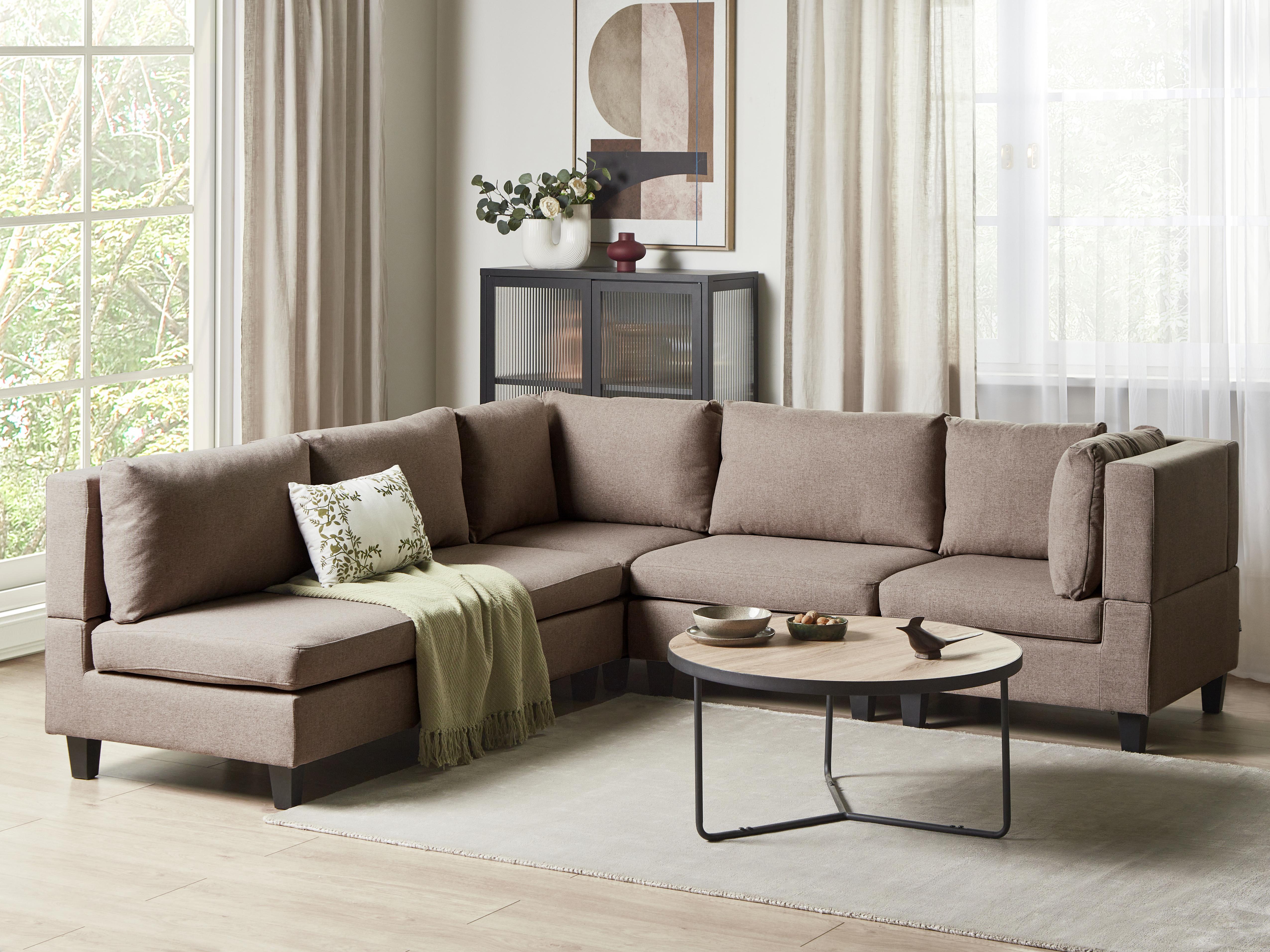 Modular Corner Sofa 5 Seater UNSTAD Fabric Brown Left Hand