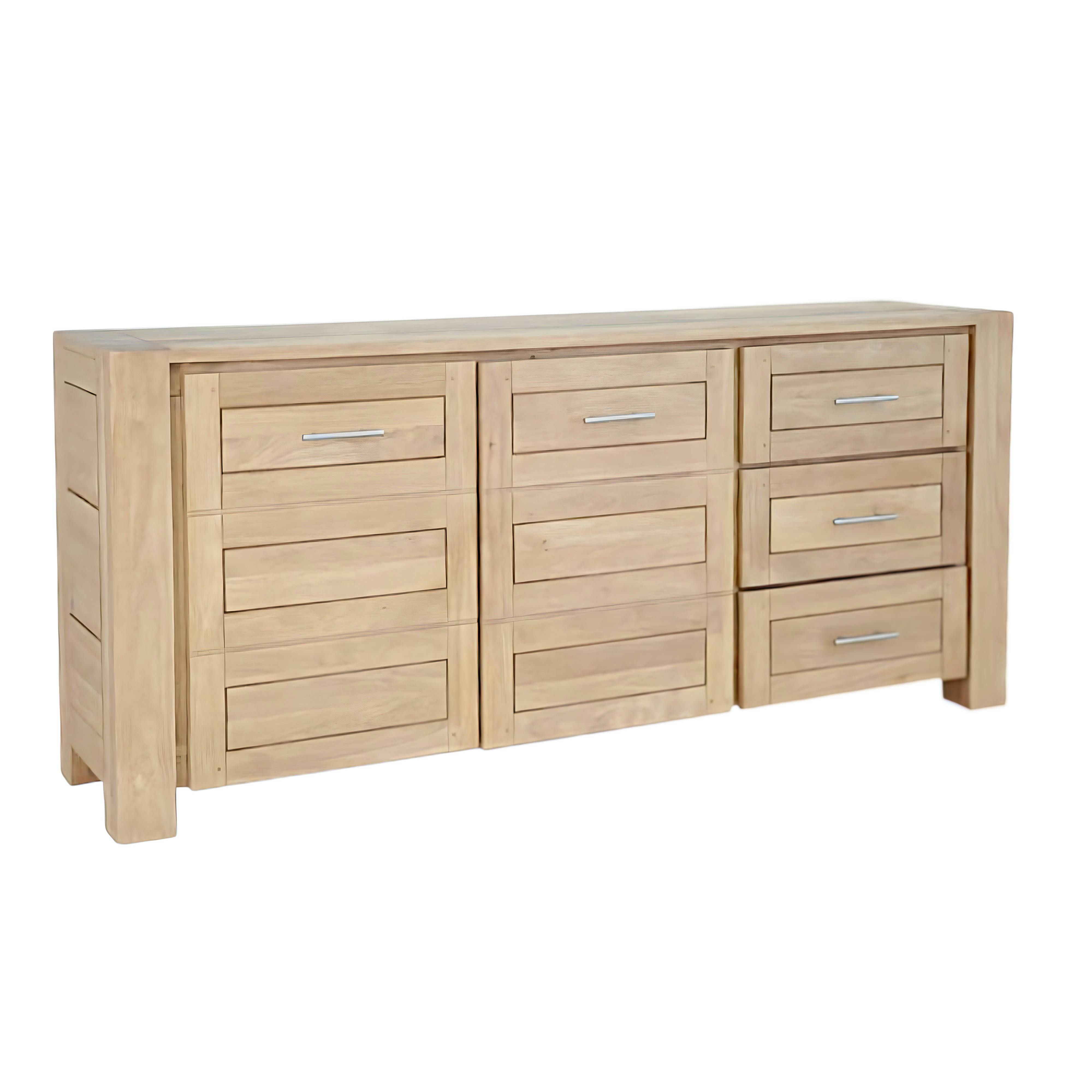 Buffet Enfilade Hévéa 2 portes, 3 tiroirs 190x45x85cm ATTAN
