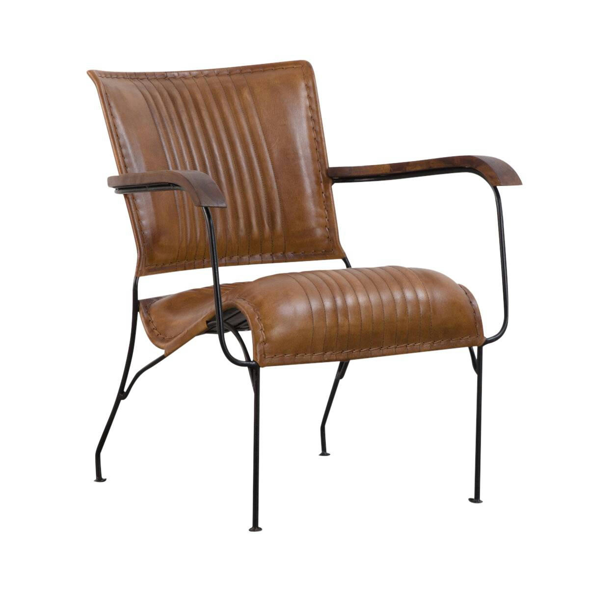 ROMANE - Fauteuil en cuir et croûte de cuir marron 65.5 cm