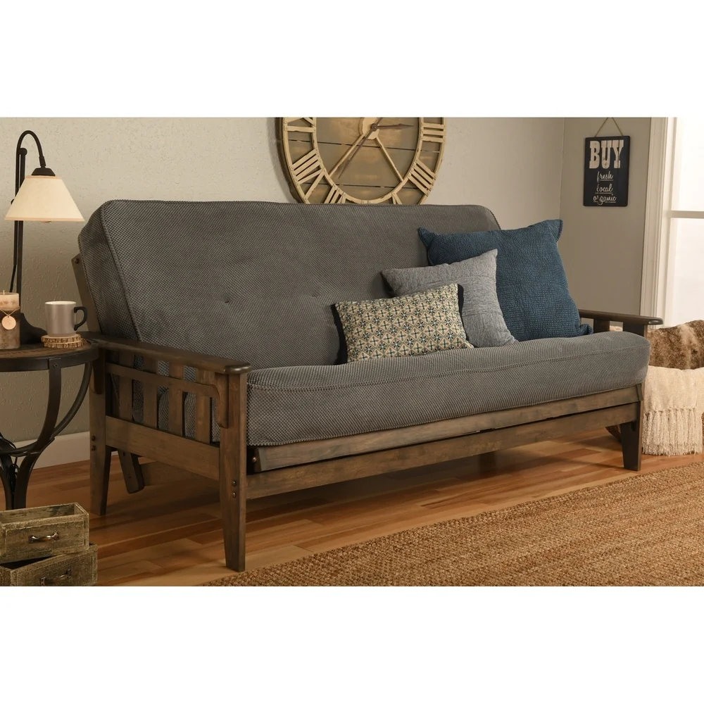 Somette Tucson Full Size Futon Set in Rustic Walnut Finish with Mattress