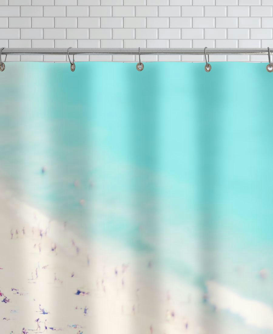 BEACH DREAMS - Rideau de douche en polyester en blanc ivoire & turquoise 150x200