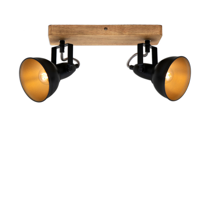 Spot avec base en bois noir et or E14 2 x 25 W BRILONER