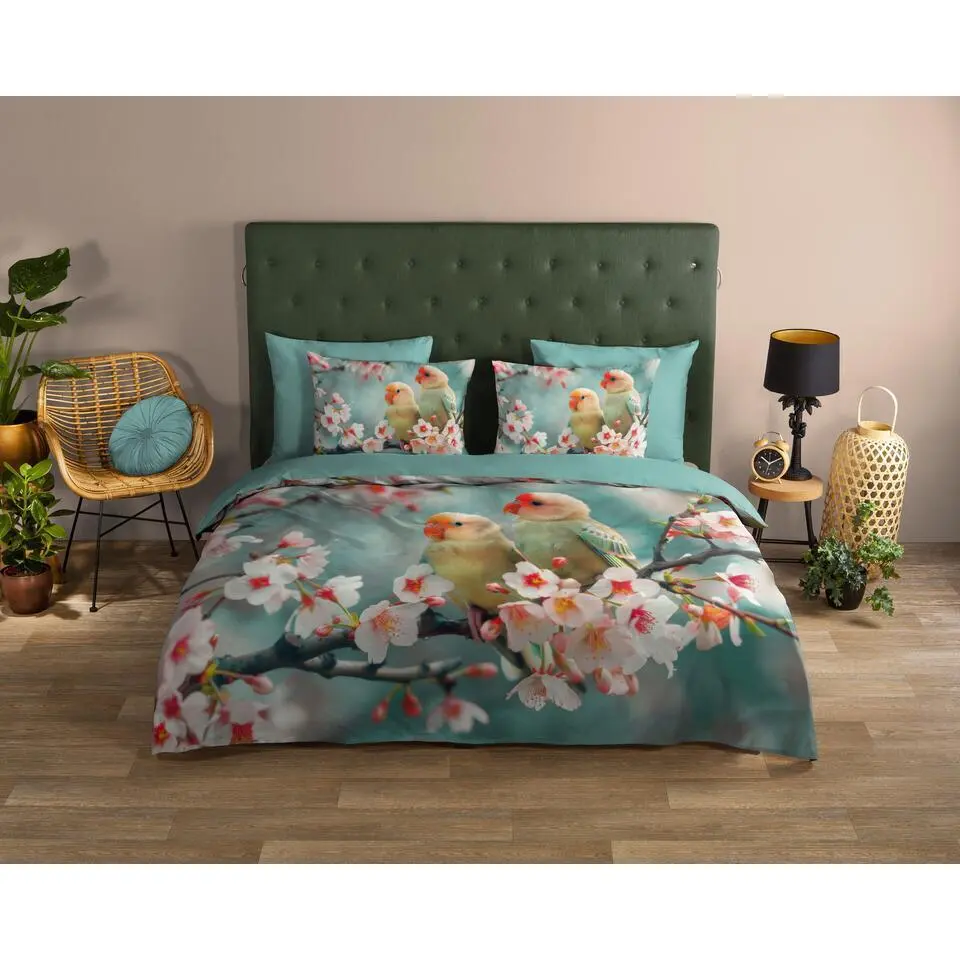 Good Morning Love Birds Dekbedovertrek Aqua-Lits-jumeaux (240 x 200/220 cm)
