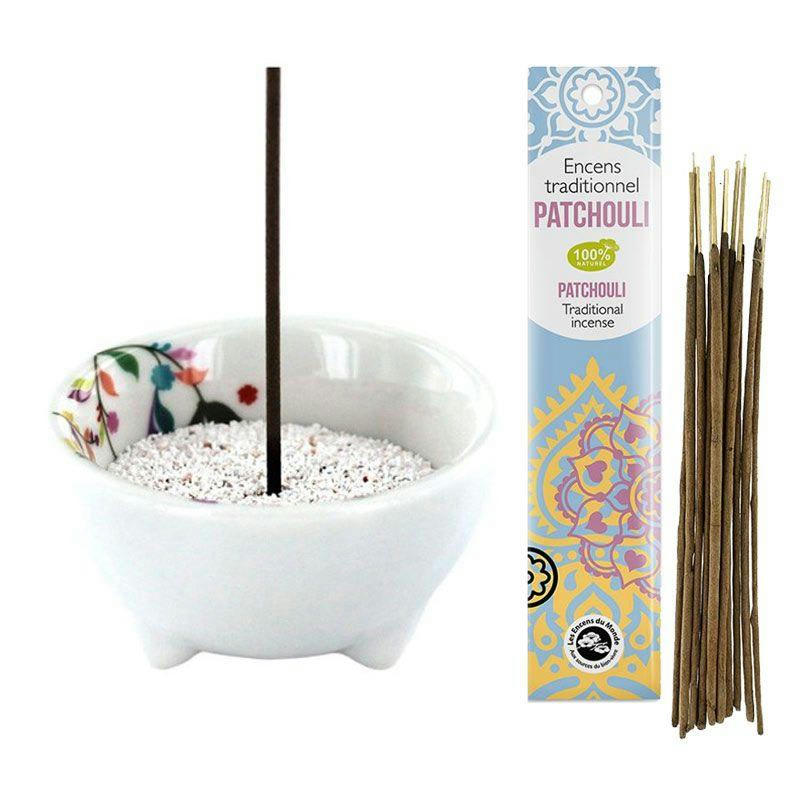 VÉGÉTAL - Porte-encens végétal en porcelaine + encens indien au patchouli