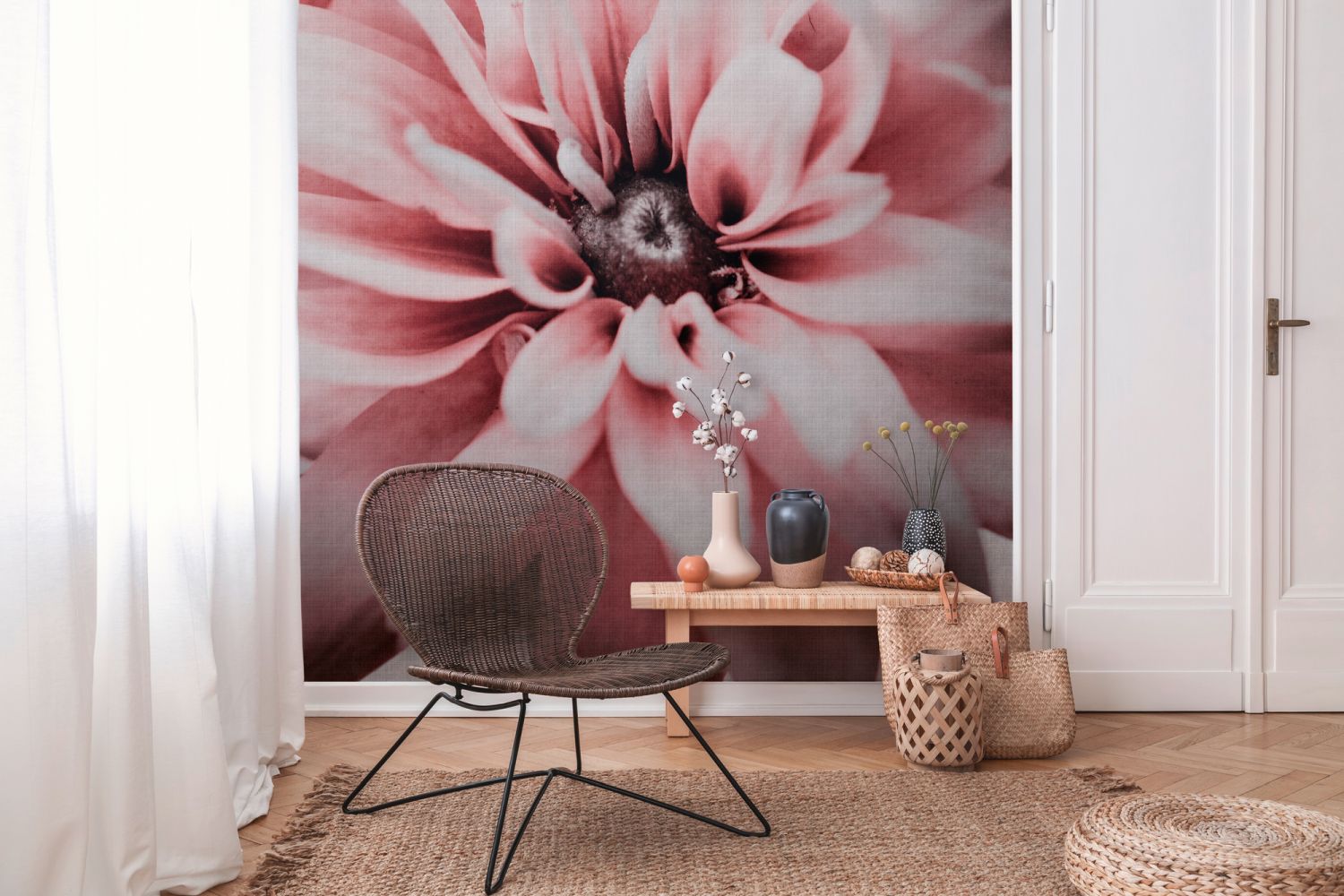 One Wall one Role fotobehang bloemmotief roze, wit en grijs - 371 x 280 cm - AS-382701