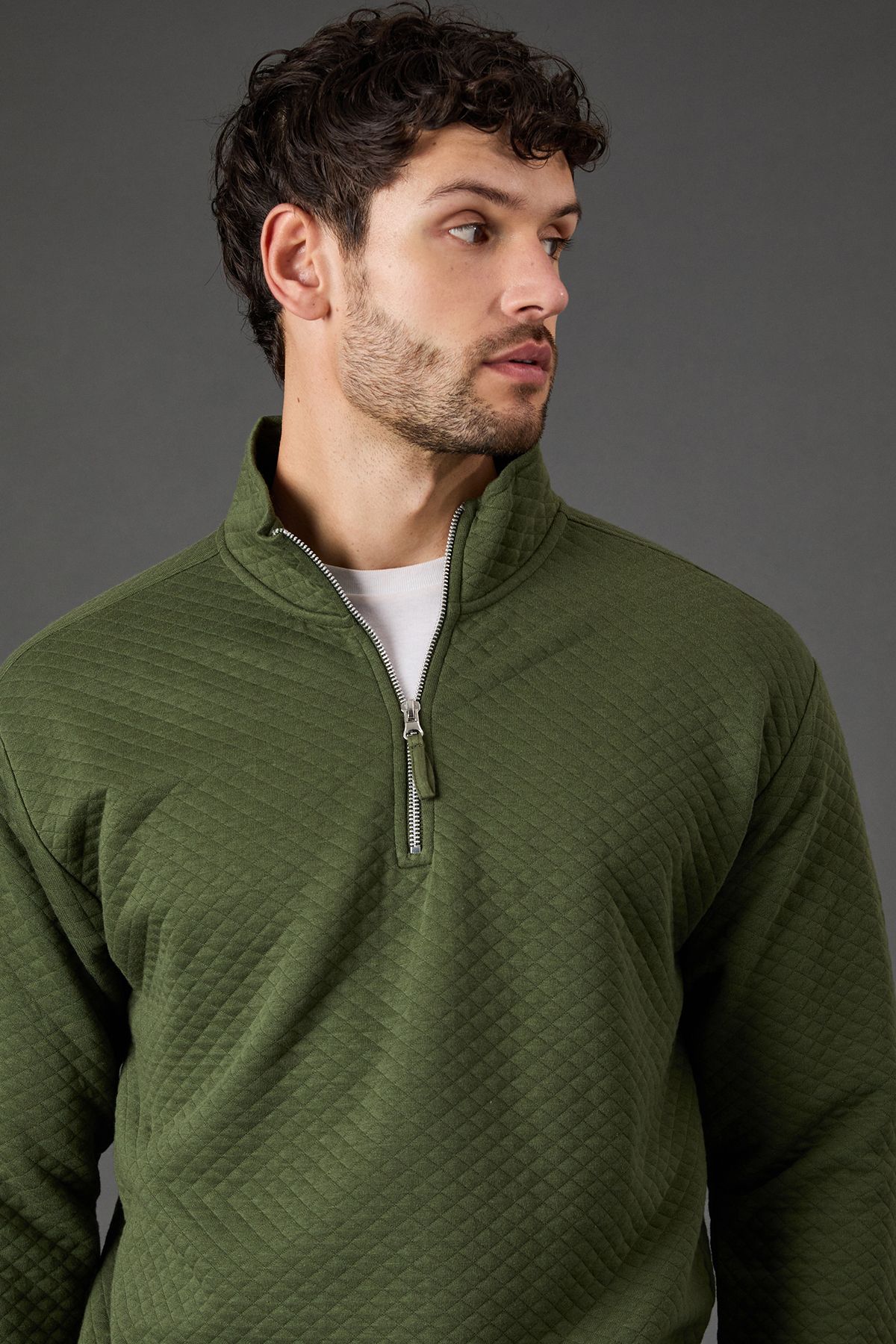 Burton Khaki Quilted Half Zip Jumper