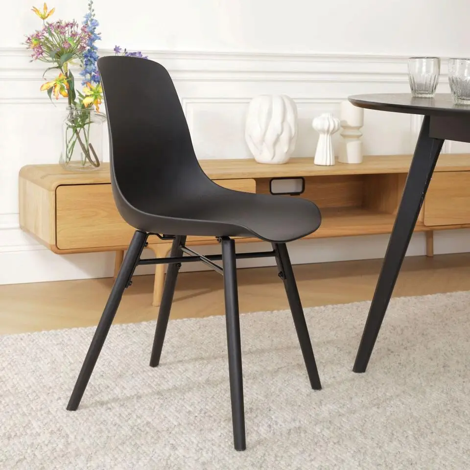 Nolon Nena-Pip Eetkamerstoel Zwart - Zwarte Houten Poten