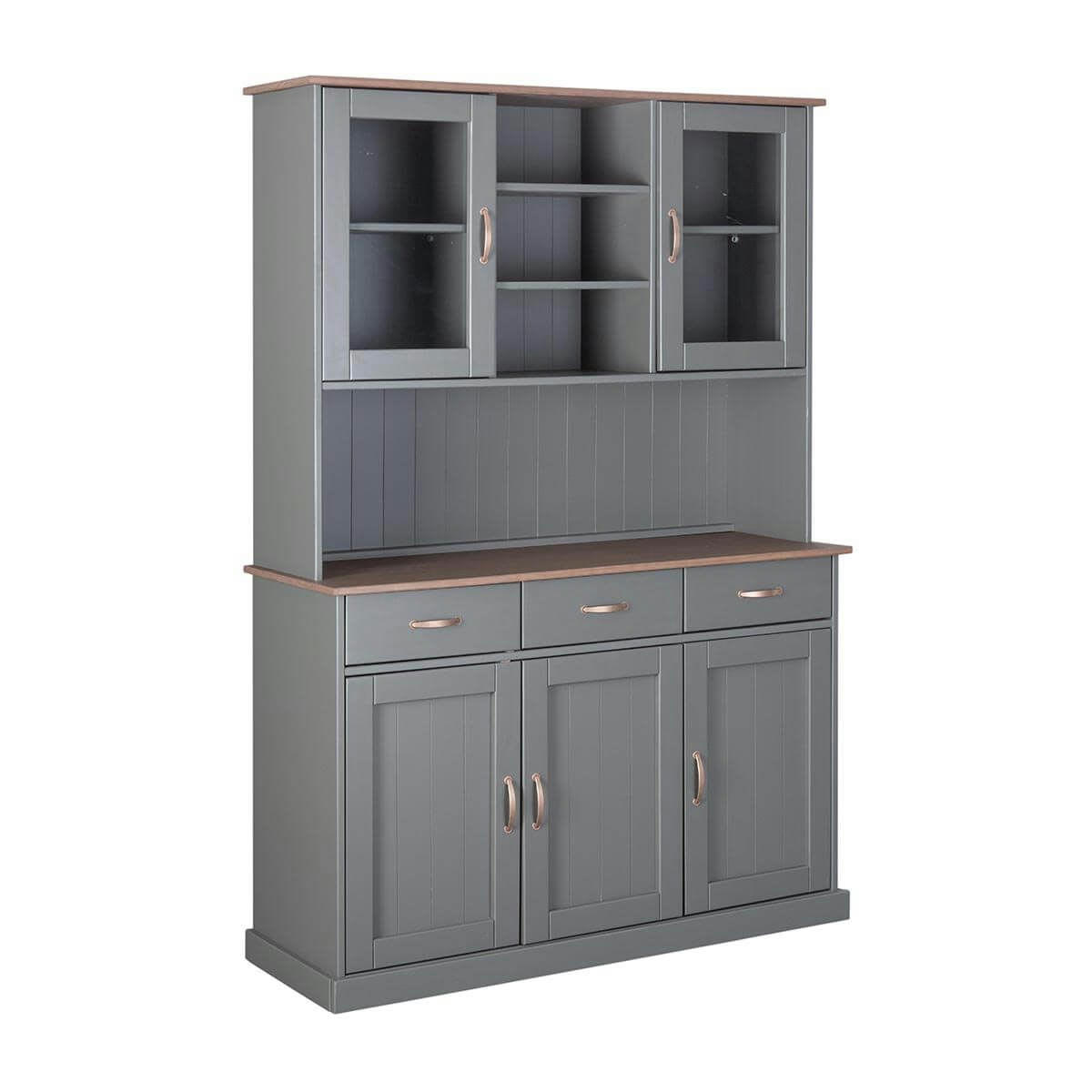 MELINA - Buffet  vaisselier 5 portes 3 tiroirs coloris gris