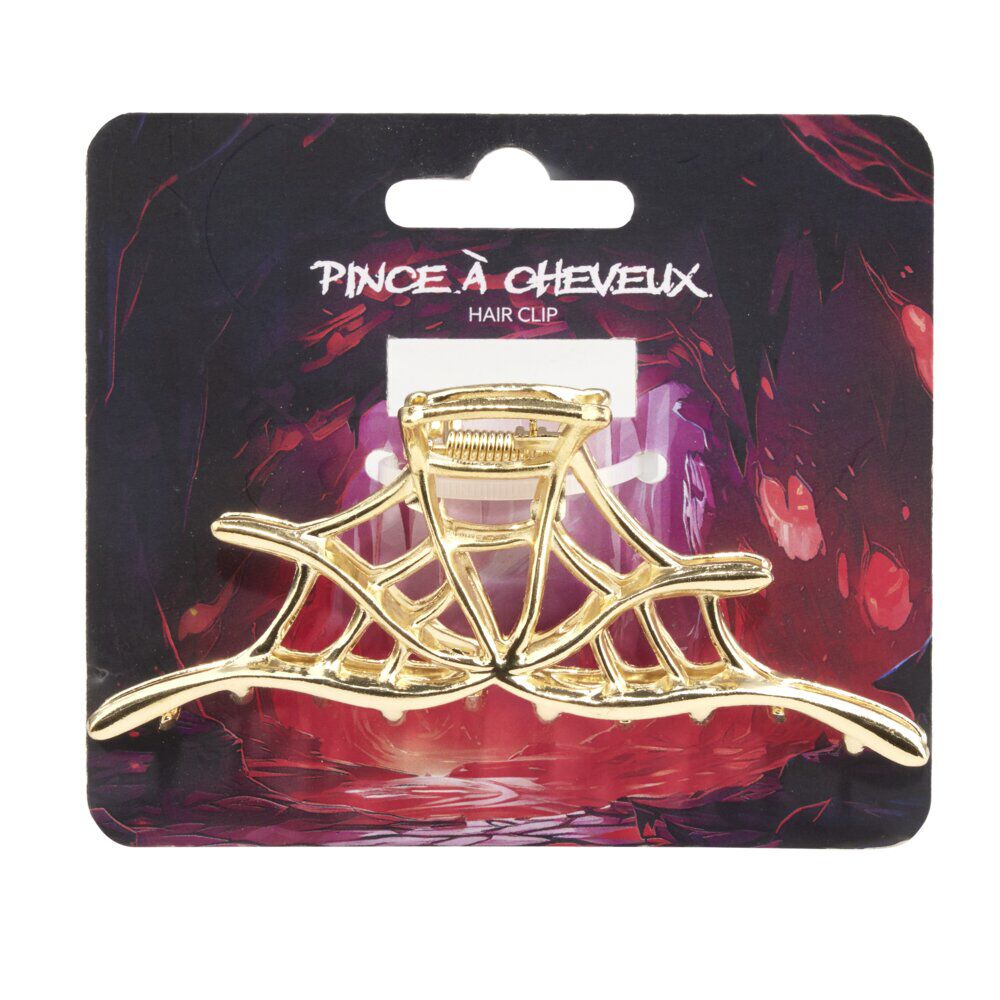 Pince à cheveux Halloween façon toile d'araignée dorée L11,5cm