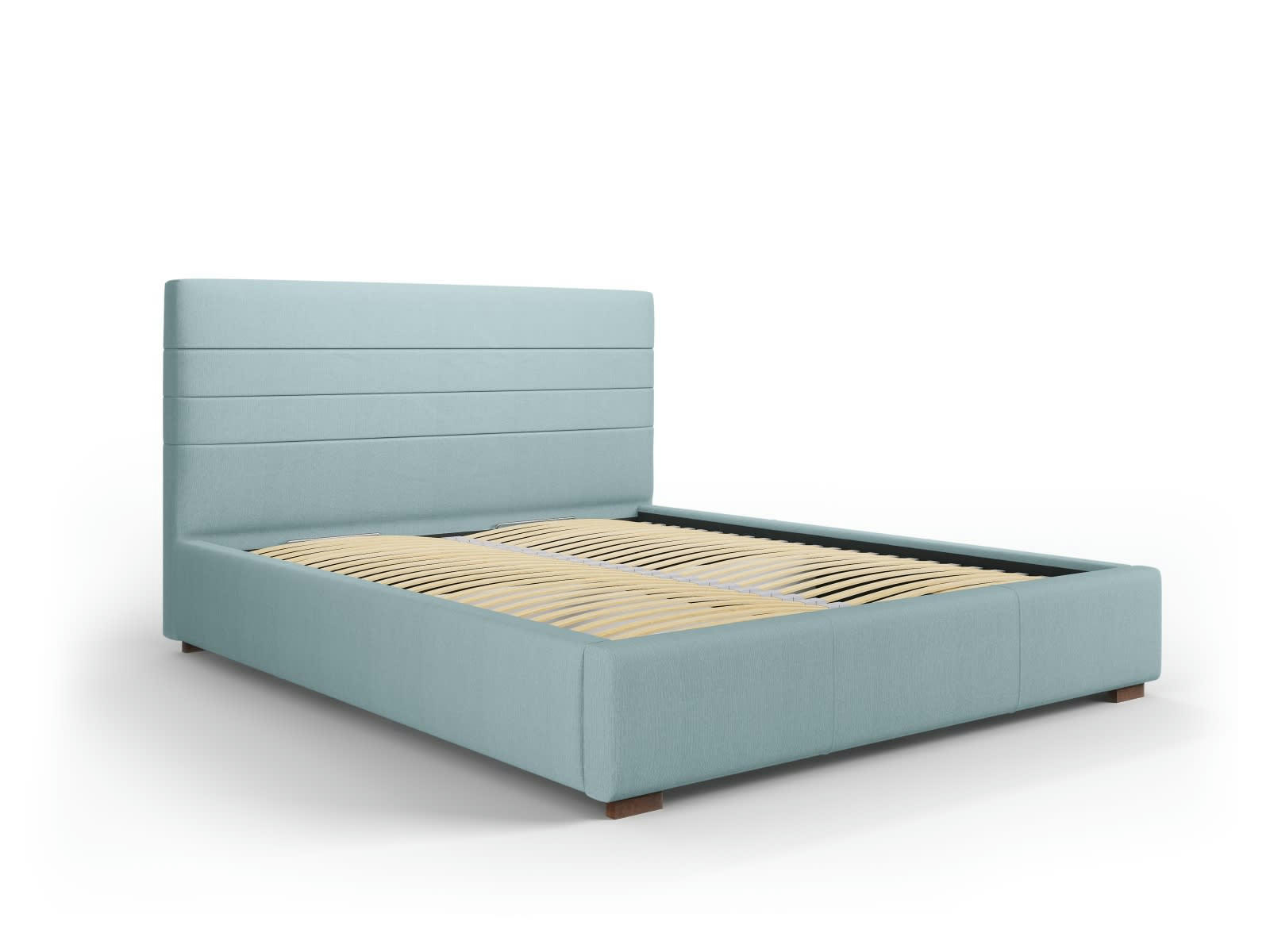 ARANDA - Lit coffre avec tête de lit 180x200 cm en tissu structuré bleu clair