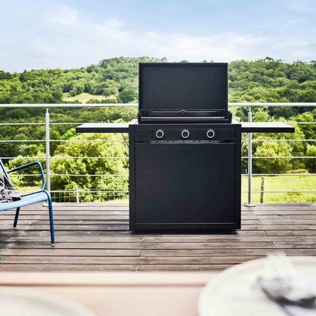 Pack plancha gaz Modern 75 acier noir   couvercle   chariot Forge Adour