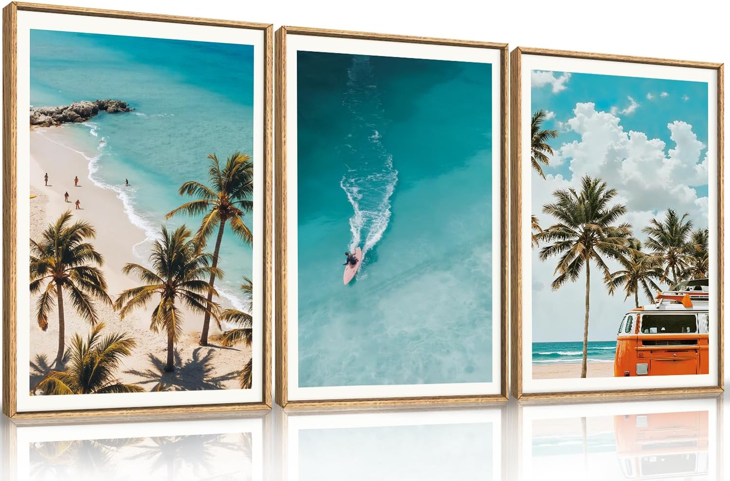 LHIUEM Large Nature Surfboard Beach Framed Canvas Wall Art,Summer Ocean Surfing Wall Decor,Palm Trees Wall Painting,Modern Picture Artwork for Living Room,Bedroom,Dining Room,Office -16x24x3