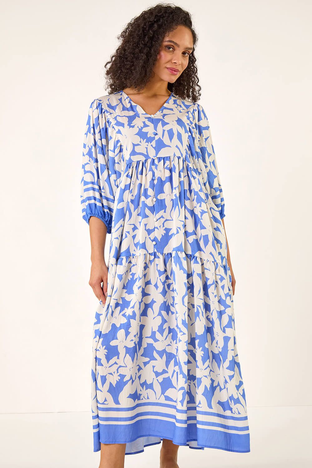Roman Floral Print V-Neck Maxi Dress