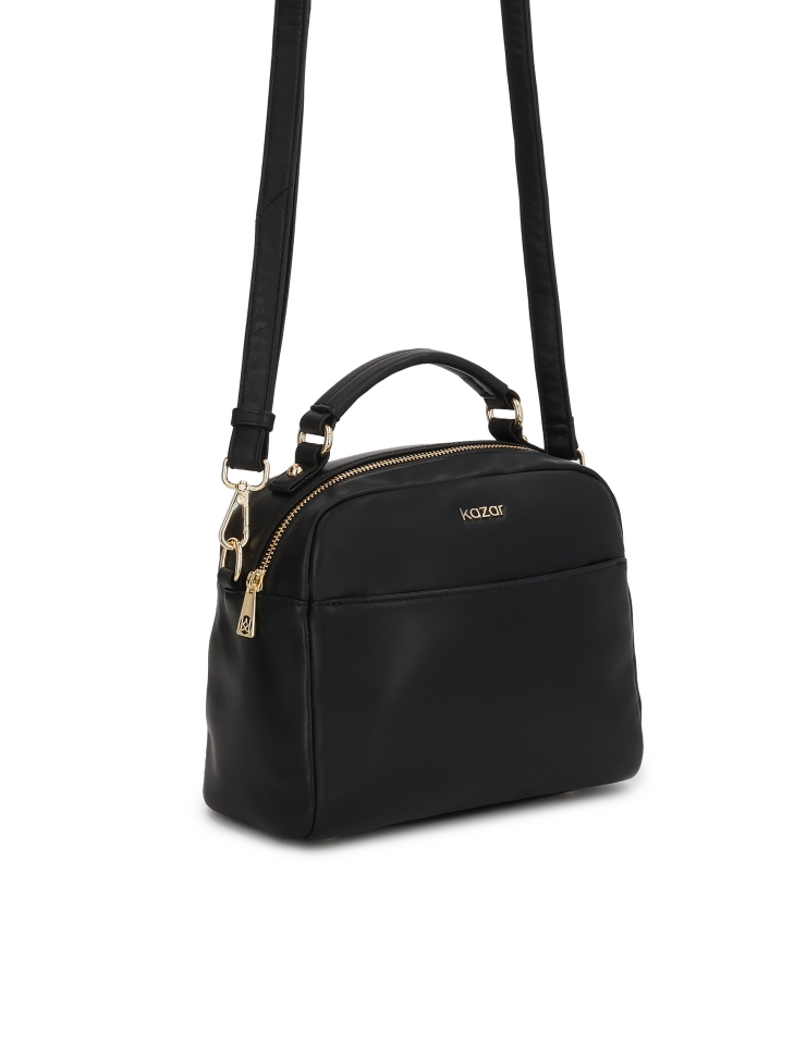 Versatile black leather handbag