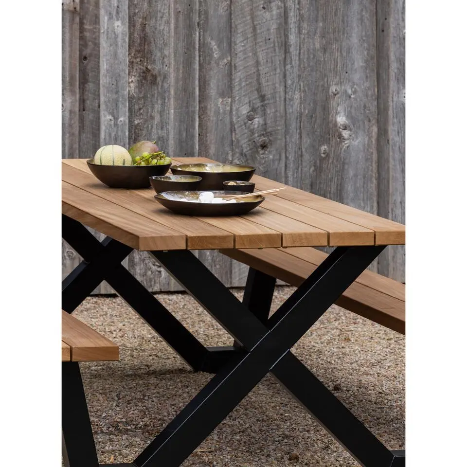 WOOOD Tablo Picknicktafel Met X-poot Buiten - Naturel - 75x206x145