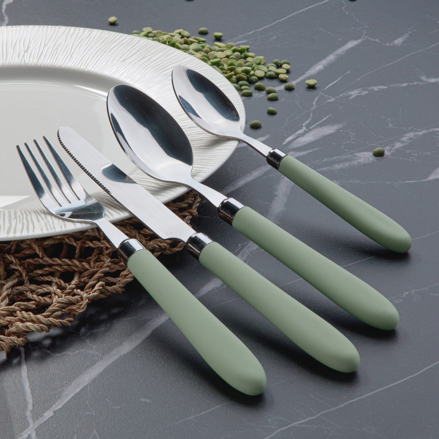 Set 24 posate Smooth in acciaio inox con manico menta