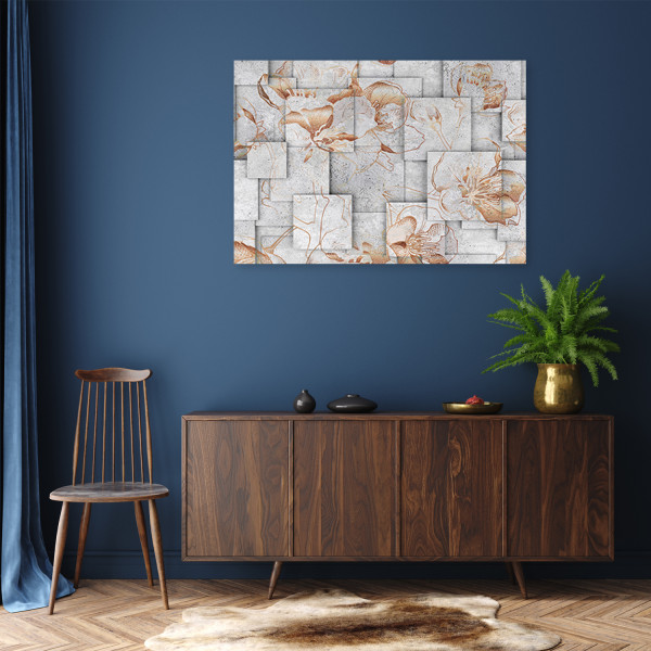 Feeby Obraz Kwiaty Lilii na geometrycznym tle żolty 60x40