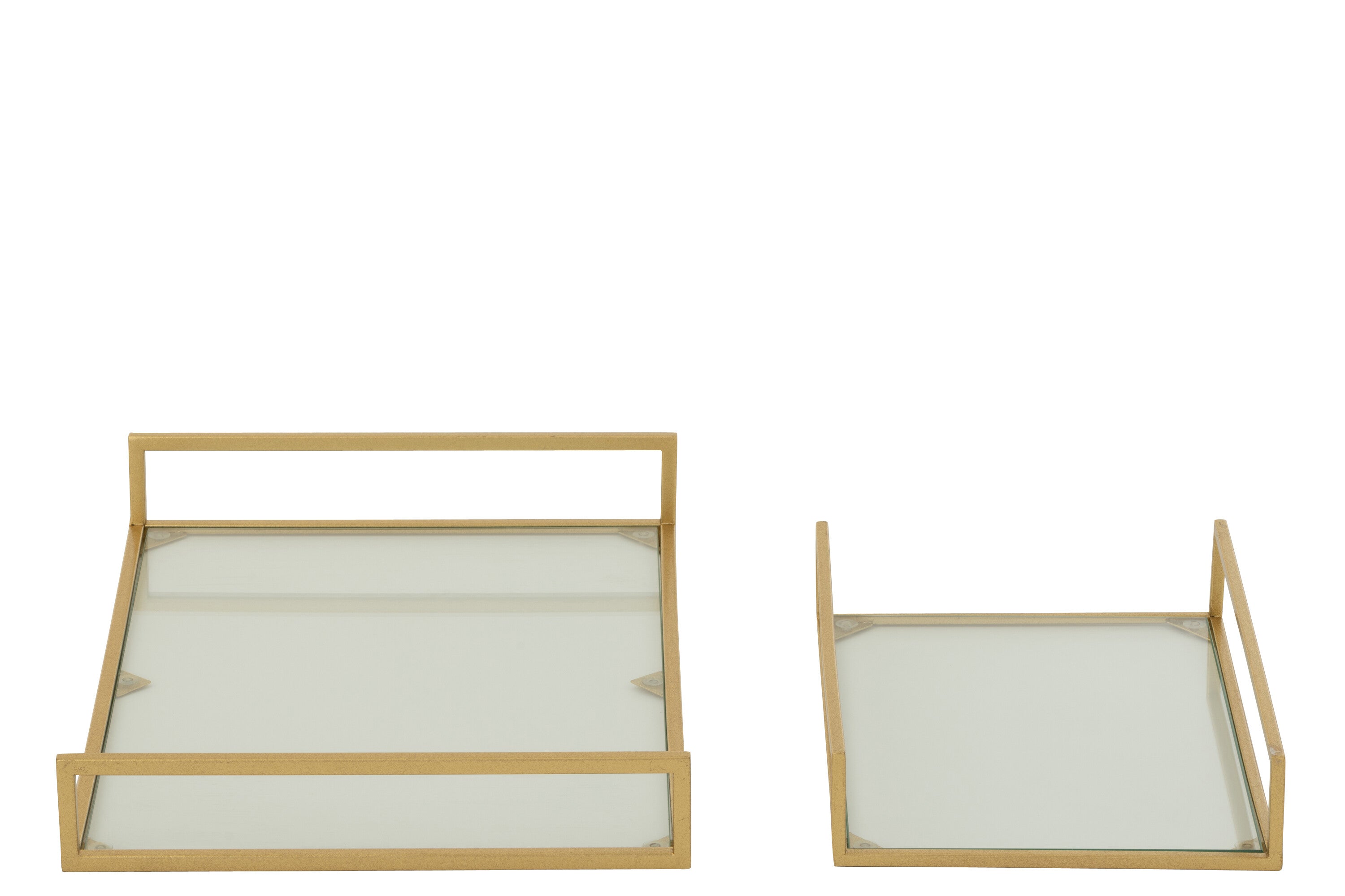 J-Line plateau - ijzer/glas - goud - set van 2