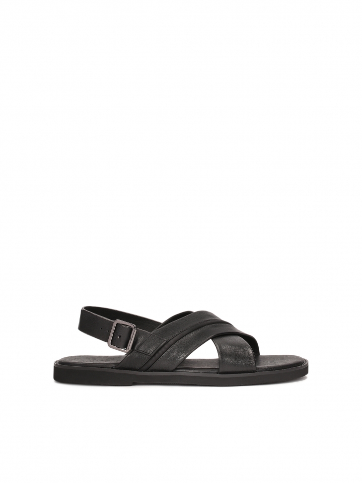 Leather black sandals with a buckle