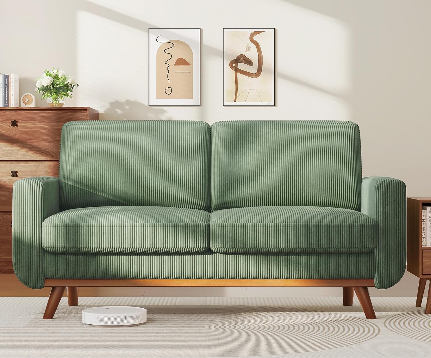 Vesgantti 68 Loveseat Sofa - Green, Comfy Corduroy with Spring Cushion, Solid Wood Frame, Modern Deep Seat, Bedroom & Living Room, Office Couch