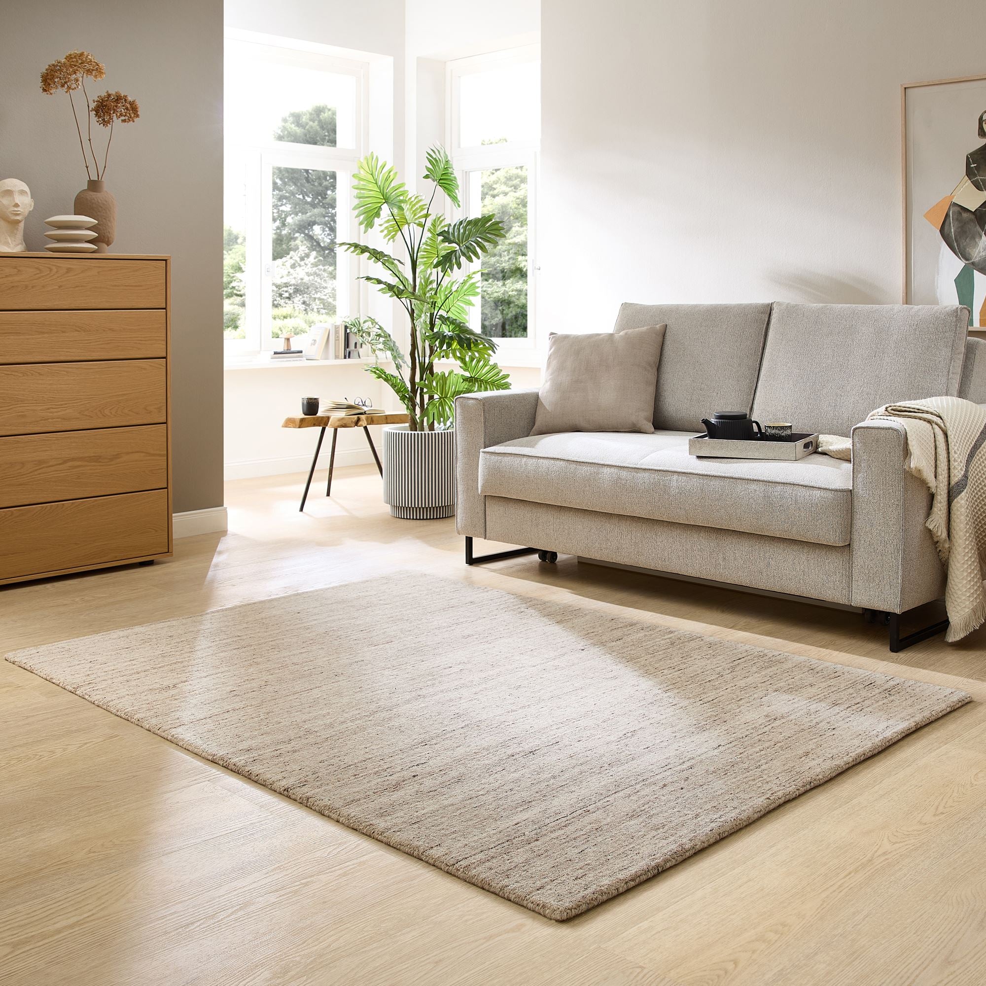 Theko Handgeweven wollen tapijt Pure 170x240 cm - Beige