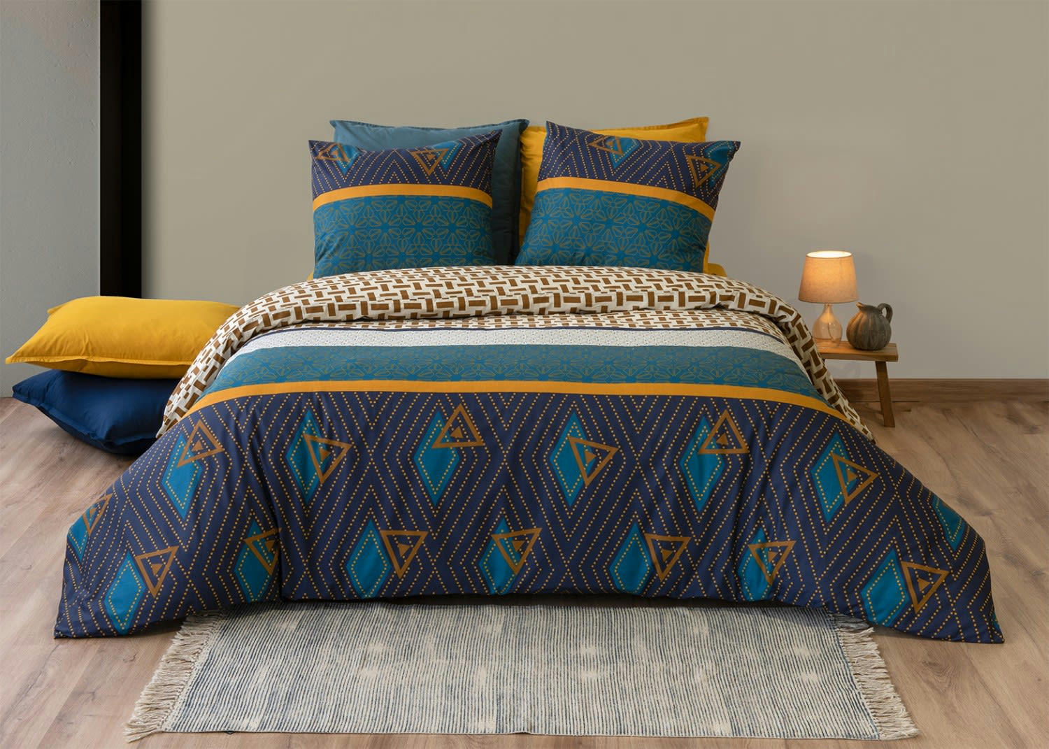 VEGAS - Parure housse de couette coton jaune 140x200 cm