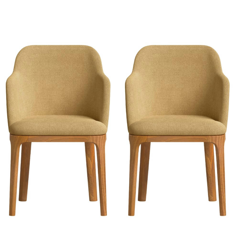 ALENI - 2 Chaises avec tissu fabriqué à la main en couleur moutarde