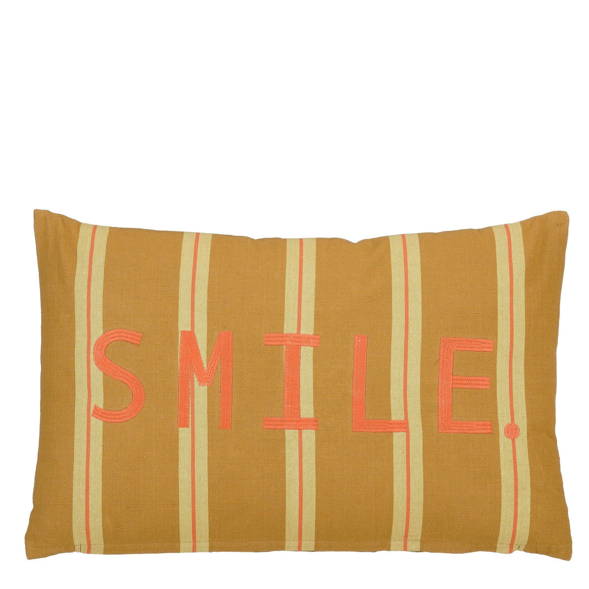 Mica Decorations Smile Sierkussen - Kussen met Kussenhoes - Woondecoratie Woonkamer - 55 x 35 x 10 cm - Katoen - Bruin, Oranje, Geel