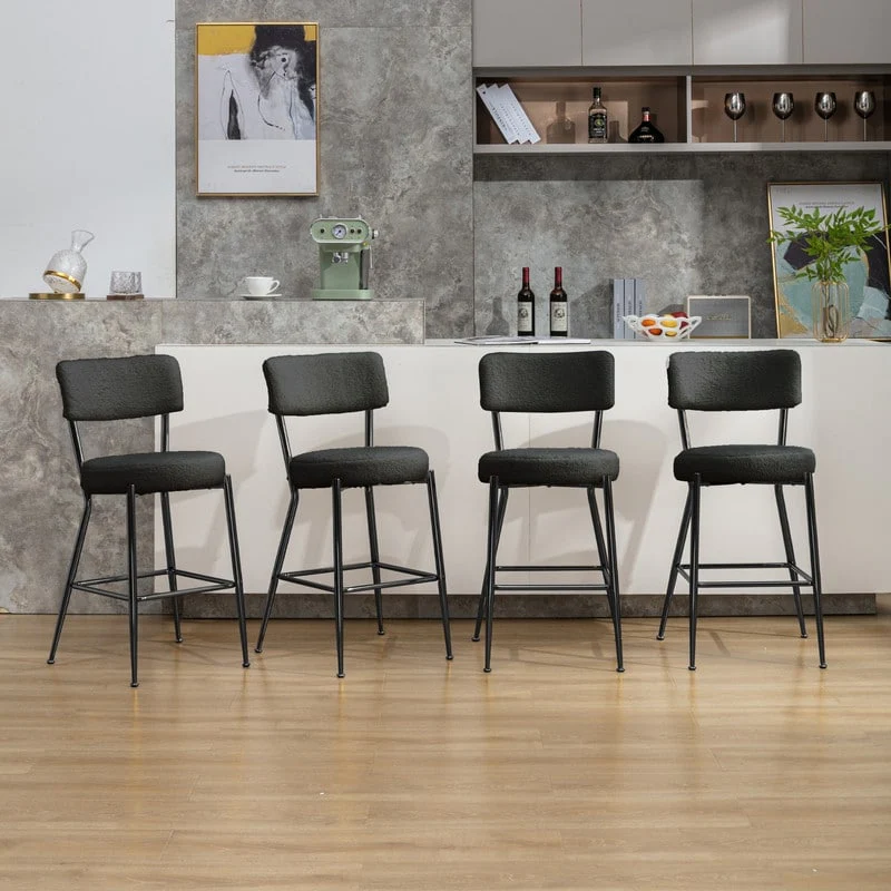 Mixoy 24Counter Height Modern Teddy Fleece Bar Stools with Metal Legs