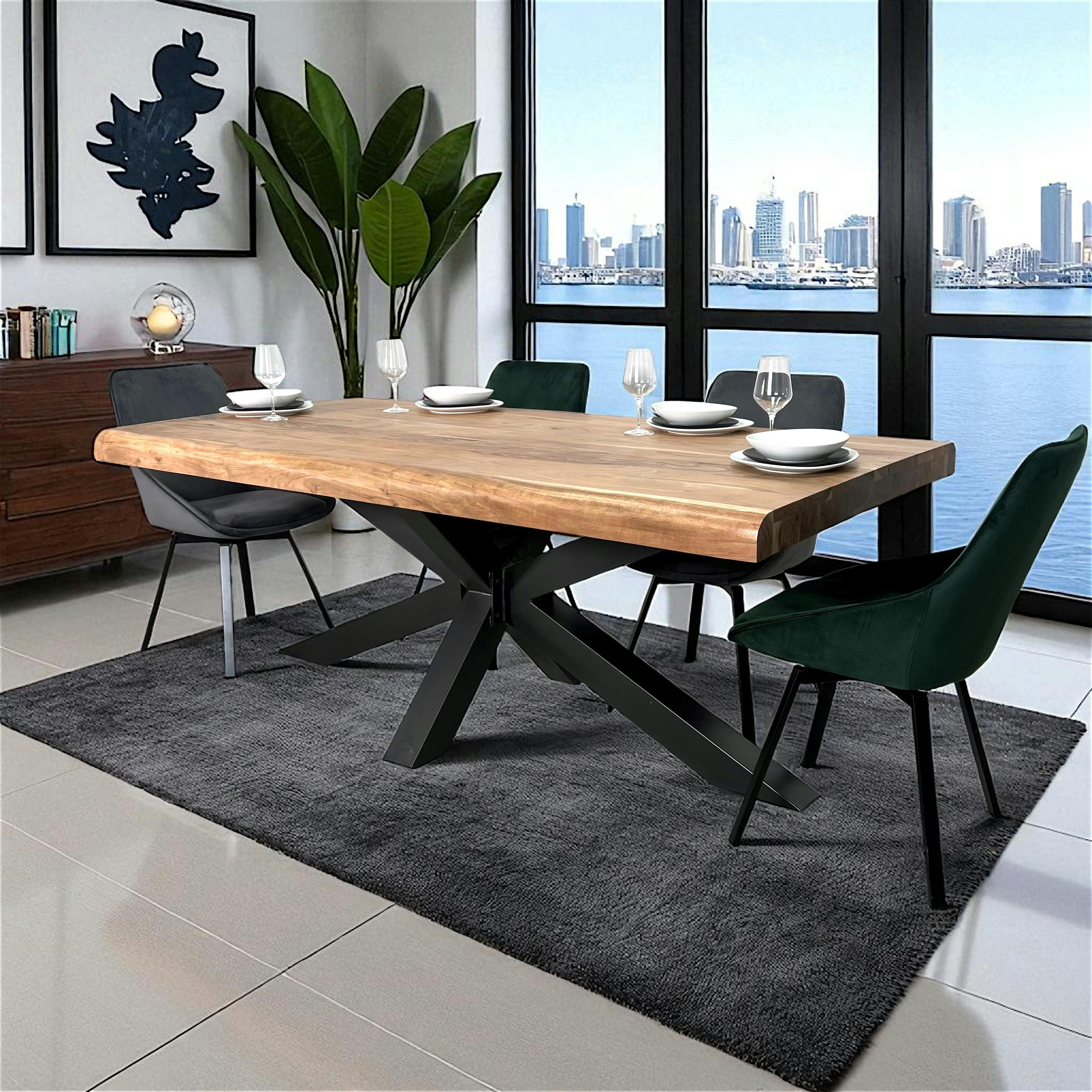 Table salle à manger bois massif pied mikado 200 cm MELBOURNE