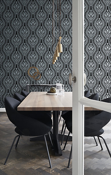 Origin Wallcoverings papier peint à dessin baroque en velours noir 53 cm x 10.05 m