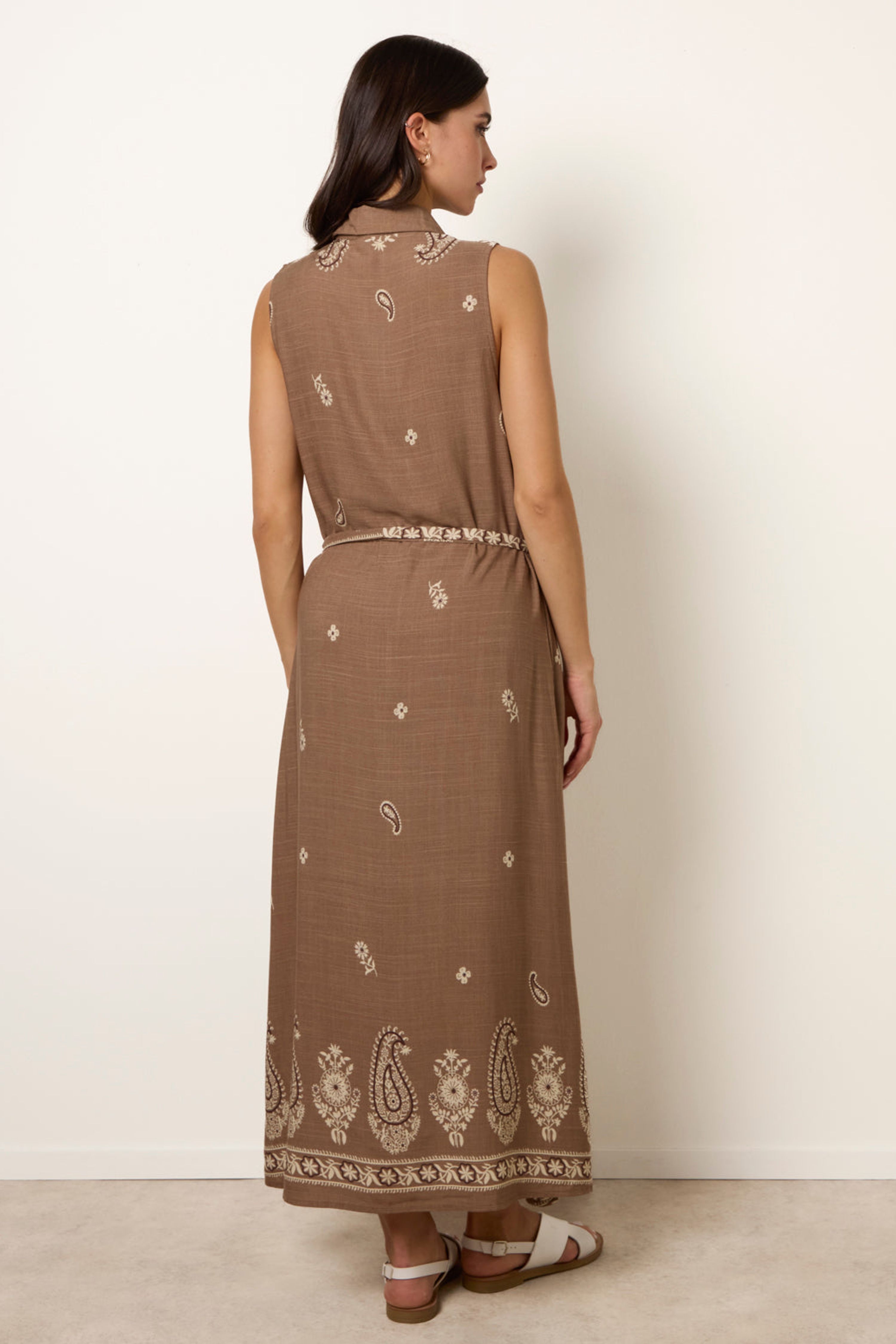 Blue Vanilla Camel Dress With Paisley & Floral Print