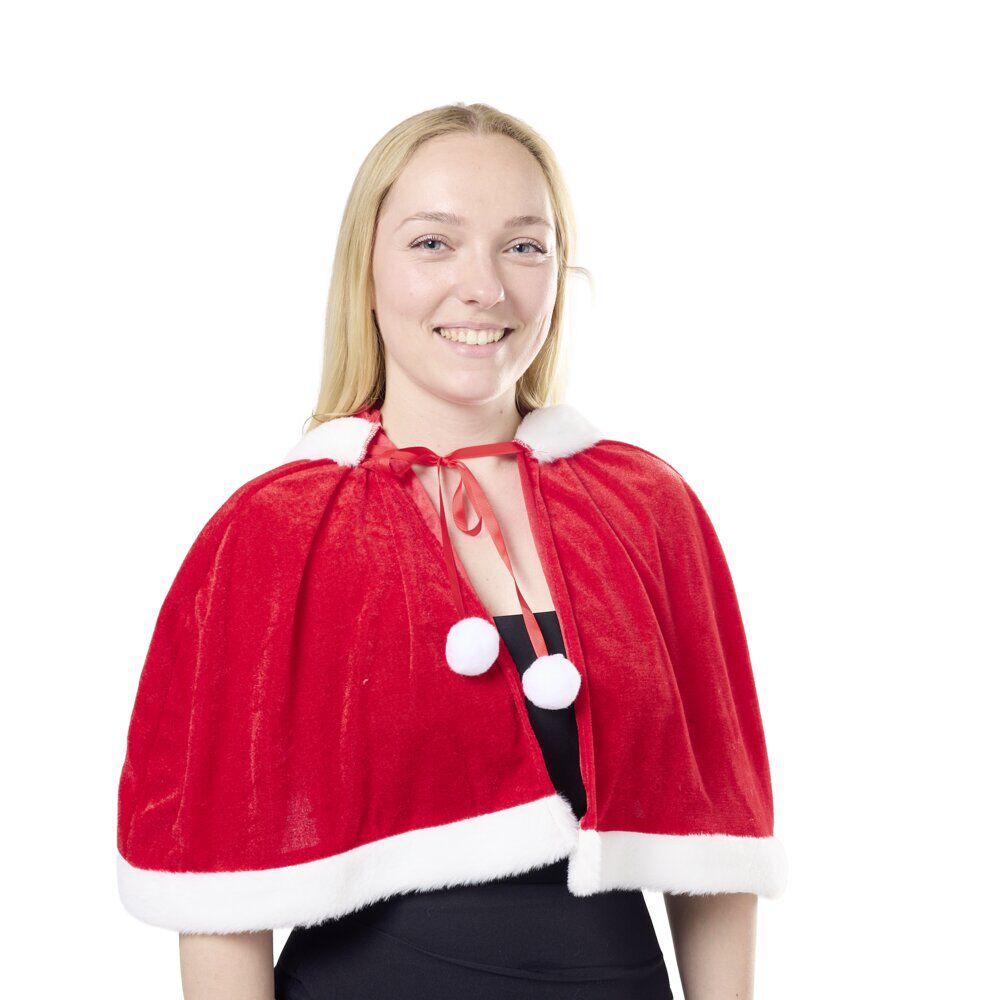 Cape de No&euml;l à capuche velours finition fourrure rouge et blanc taille unique