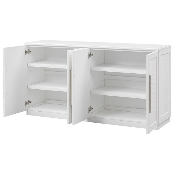 Sideboard with 4 Doors Large Storage Space Buffet Cabinet with Adjustable Shelves and Silver Handles for Kitchen, Dining Room