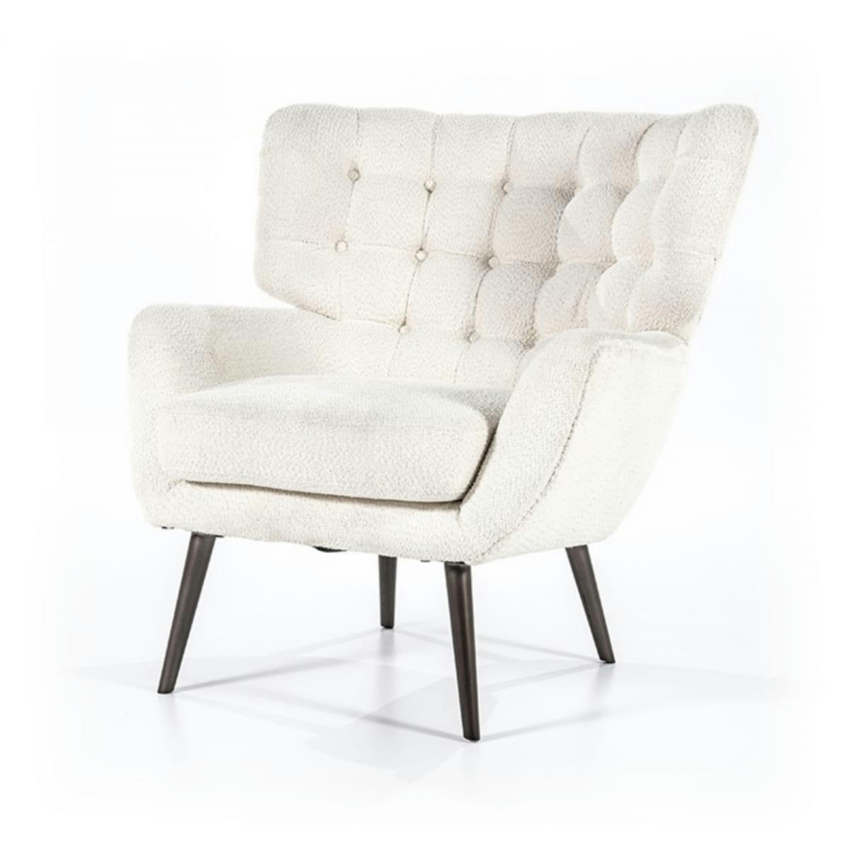 PIPOU - Fauteuil haut dossier en tissu bouclé blanc