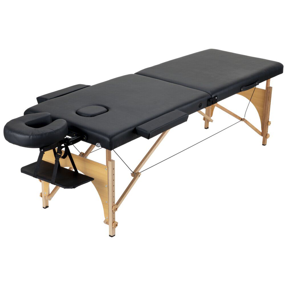 Table de massage pliante bois revêtement simili cuir noir 180x60xH82cm