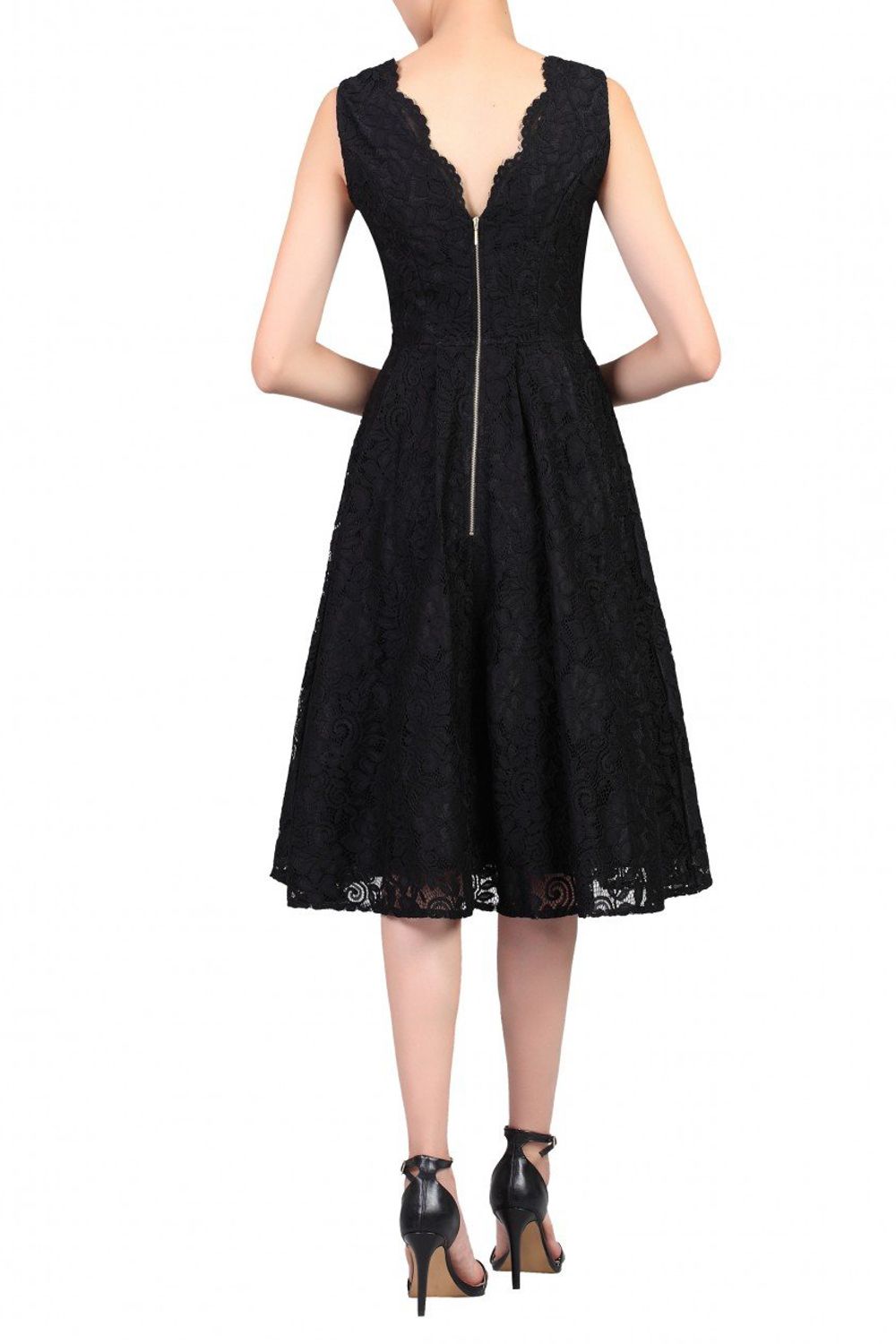 Jolie Moi V Neck Pleated Lace Prom Dress