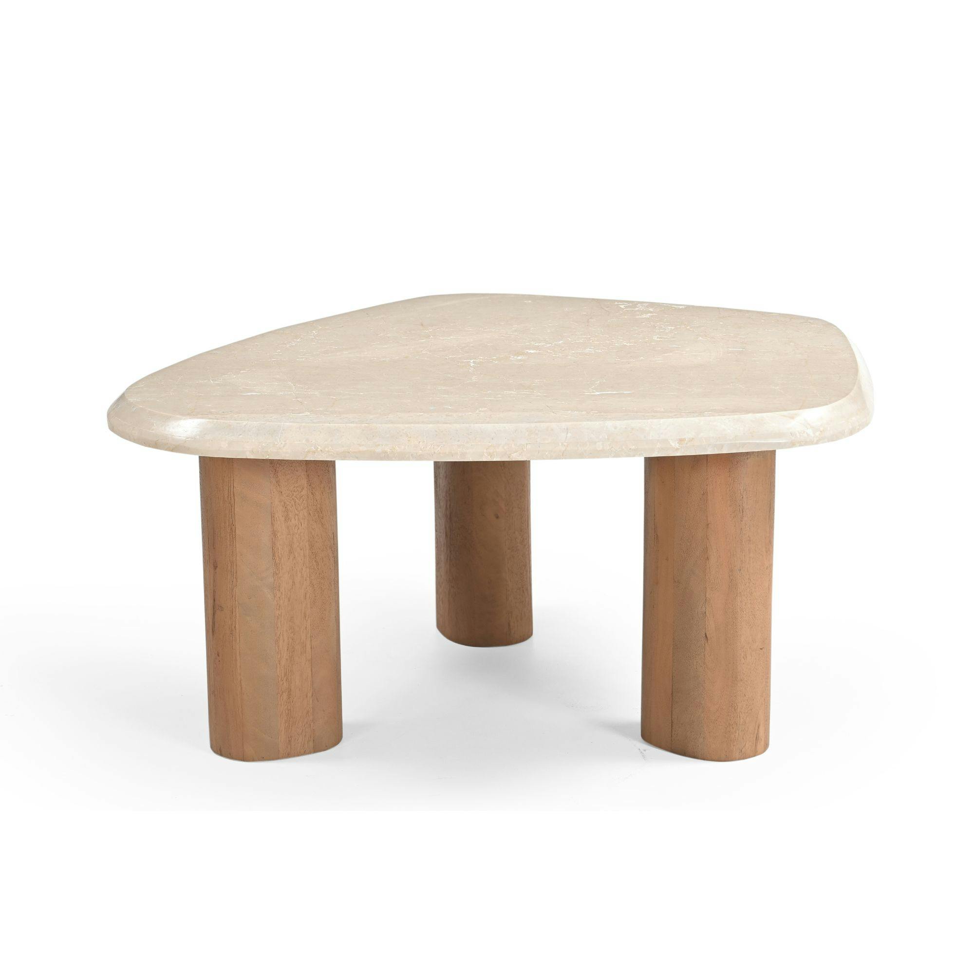 Table basse travertin bois design organique DUOMO